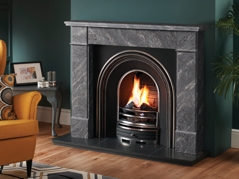 Contemporary fire surround with hearth installed in a Southwest England home