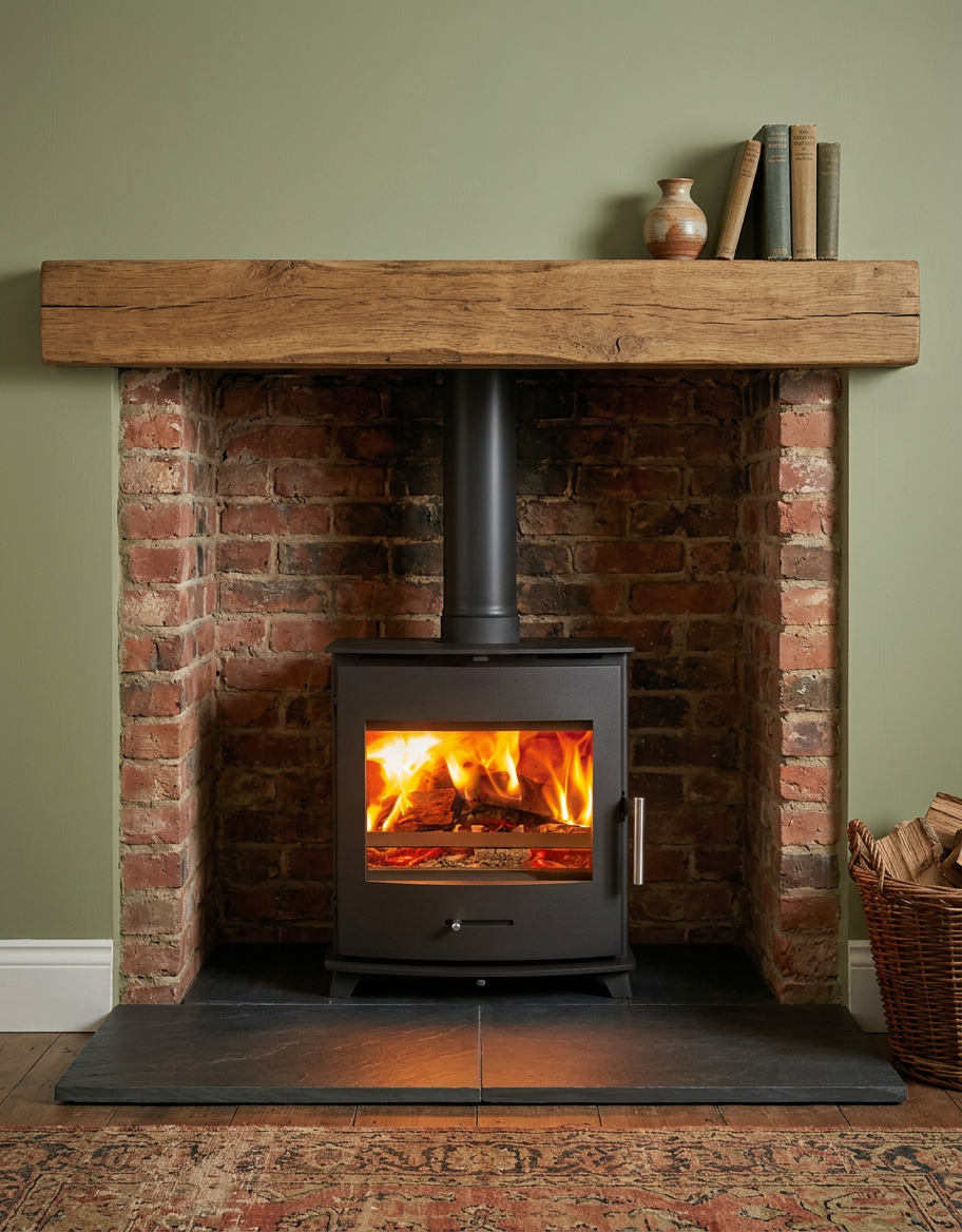 Bio-ethanol fire burning safely within a glass enclosure in a modern Cornwall living space